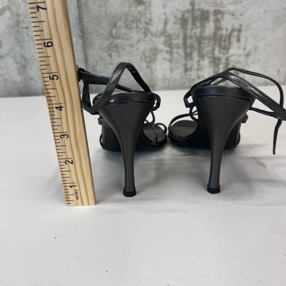 Stuart Weitzman Size 9 Pewter Gunmetal Leather Strappy Sandals Heels - Picture 15 of 15